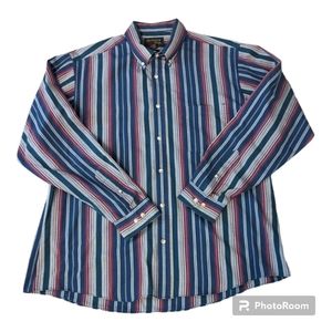 VTG Brittany Bay Easy Care Blue Maroon Striped LS Button Collar Shirt. Men's XL